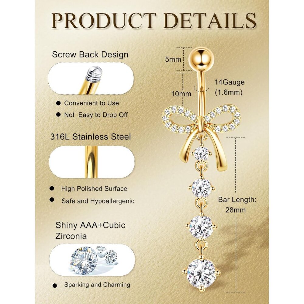 8 Pcs Belly Button Ring Dangle Hypoallergenic Sur… - image 2